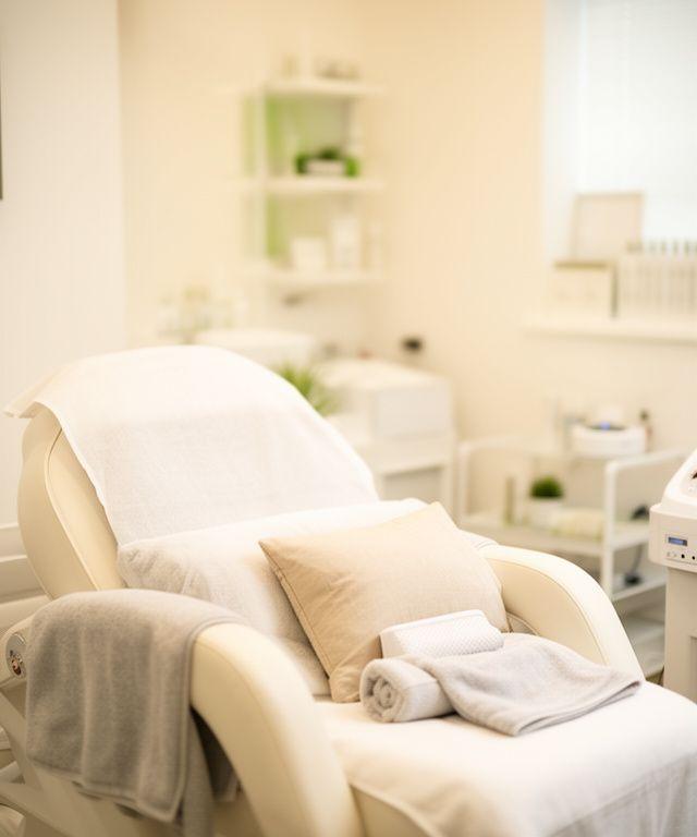 Helle Behandlungsliege im gepflegten Wimpernstudio mit weichen Decken und freundlichem Tageslicht